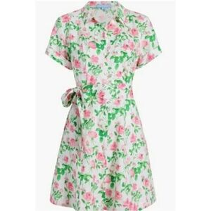 Hill House XL Laura Shirt Dress Pink Roses Floral Linen Tie Waist Button Up